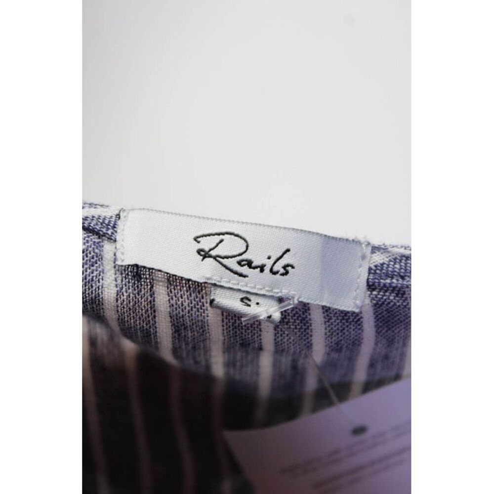 Rails Womens Linen Striped Print Ruched Tiered Empire Waist Dress Blue Size S_4